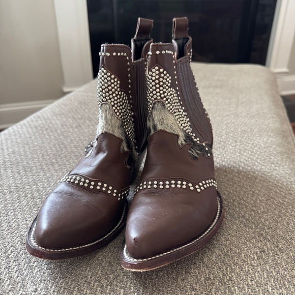 J. B. Dillon Studded and Fur Ankle Cowgirl Boots - Picture 3 of 8